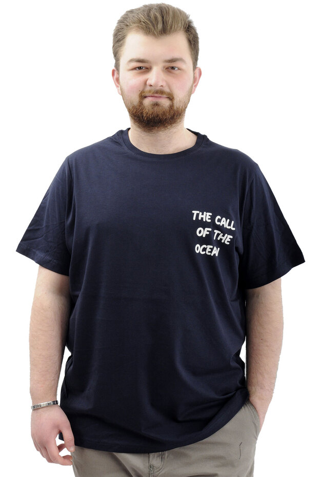 Men's T-shirt - Large Size, Printed, Cotton, Crew Neck Touch U24067 Navy