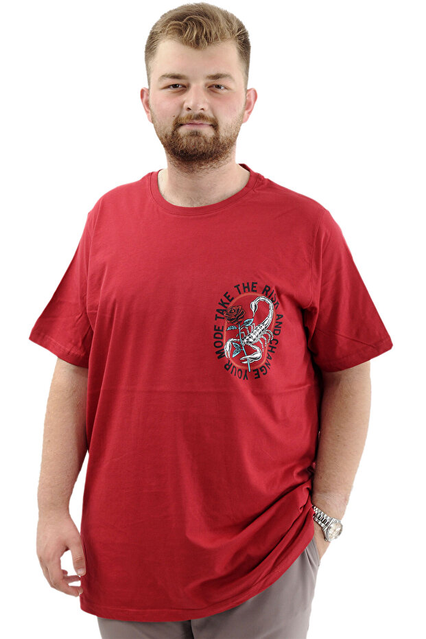 Mode XL Large Size Men's T-Shirt Printed Crew Neck Cotton Change U24084 Burgundy