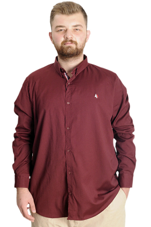 Mode XL Large Size Men's Shirt U.Kol Tom Oxford 23303 Claret Red