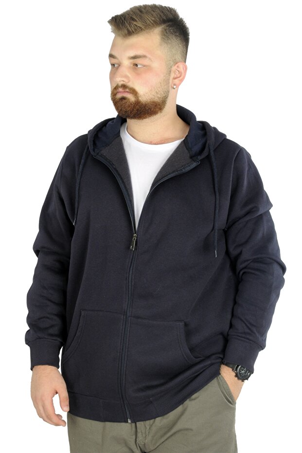 Mode XL Men's Sweatshirt Hooded Zippered Basic 20543 Navy Blue