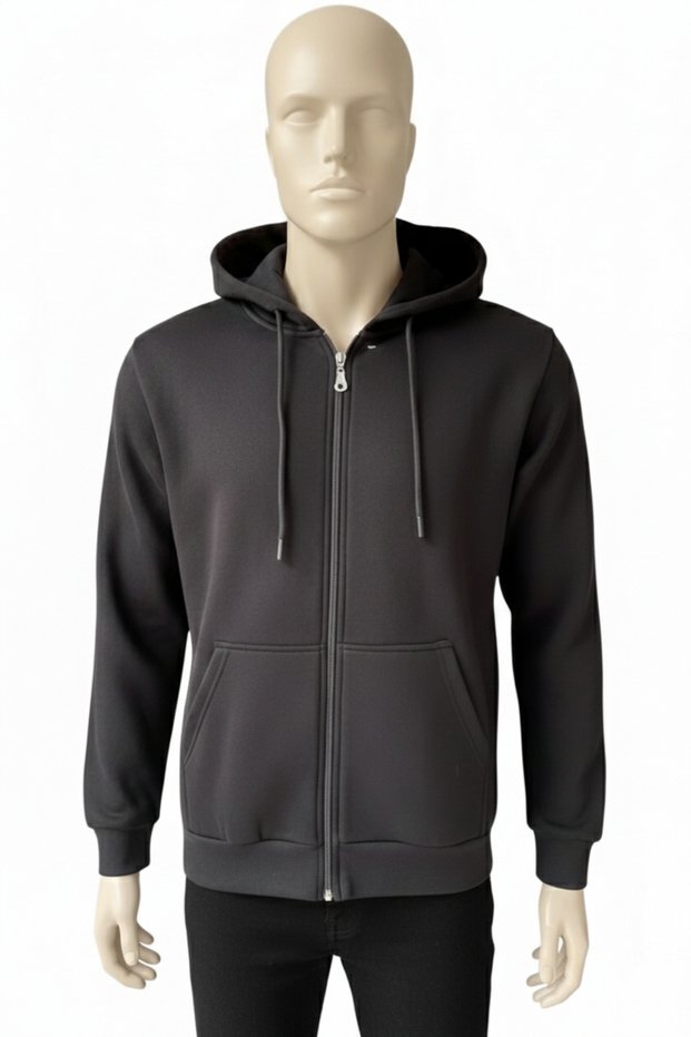 Hooded Zippered Thick Sweatshirt