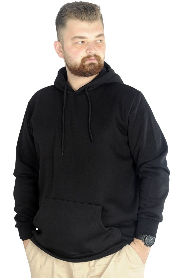 سويت شيرت رجالي من Mode XL بقلنسوة وجيب كانجارو أساسي 20562 أسود
