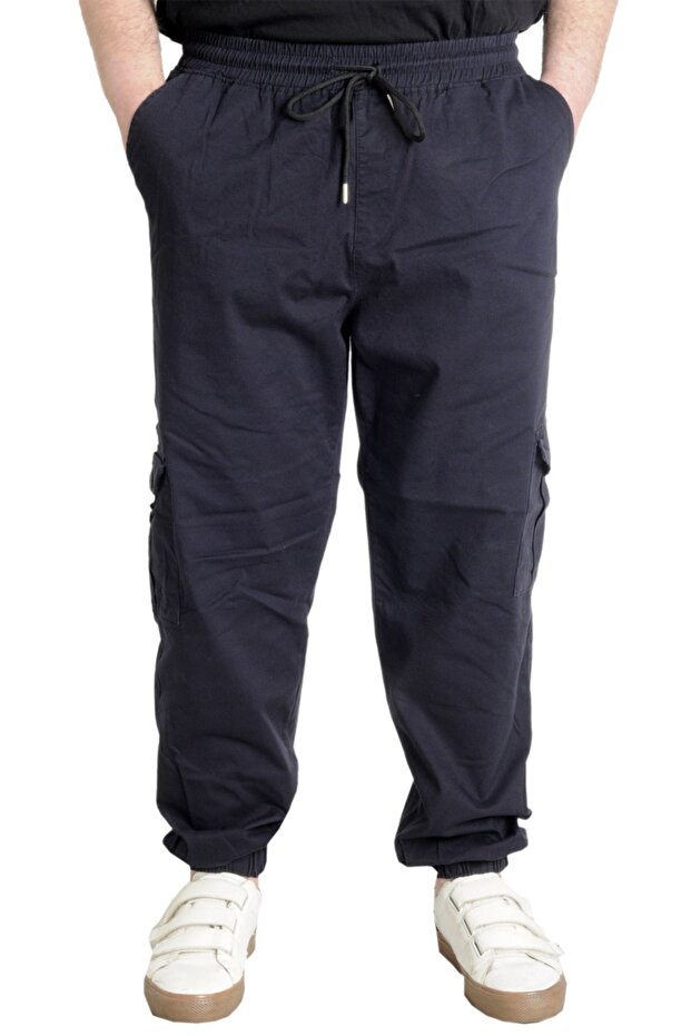 Modexl Mode XL Büyük Beden Keten Kargo Jogger Valencia 21911 Lacivert