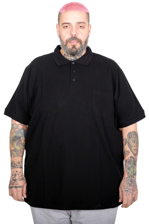 Modexl Mode XL T-Shirt Polo Yaka Cepli Klasik 20550 Siyah