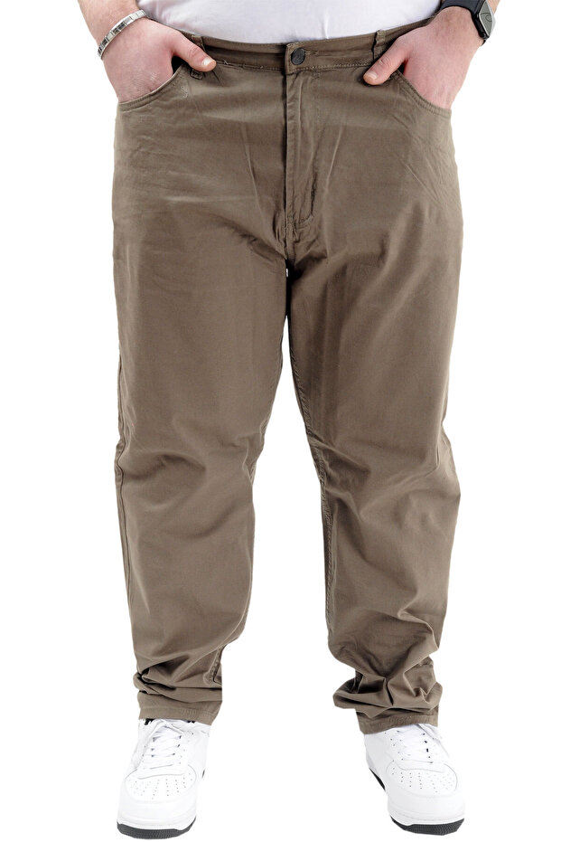Modexl Mode XL Büyük Beden Pantolon Keten 5Cep Milano Classic 20902 Toprak