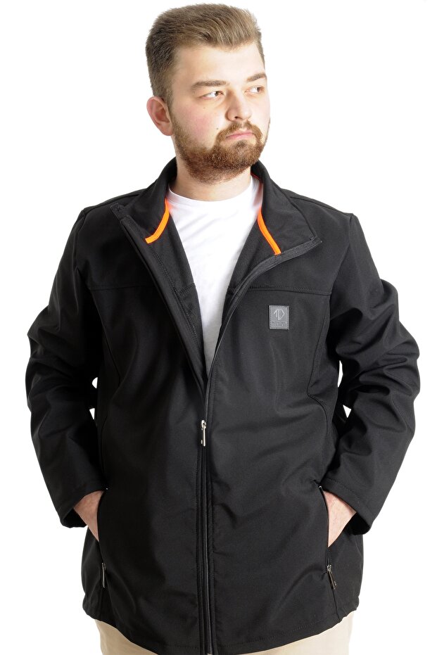 Modexl Mode XL Büyük Beden Erkek Mont Waterproof Softshell 21232 Siyah