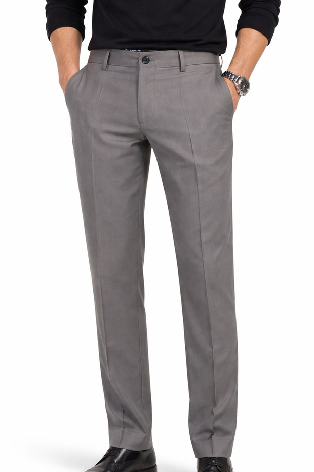 Men's Gray Linen Trousers Dobby Classic Cut Seasonal with Pockets