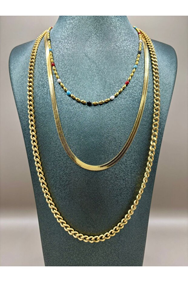 Steel Gold Multi Beaded Necklace Colorful