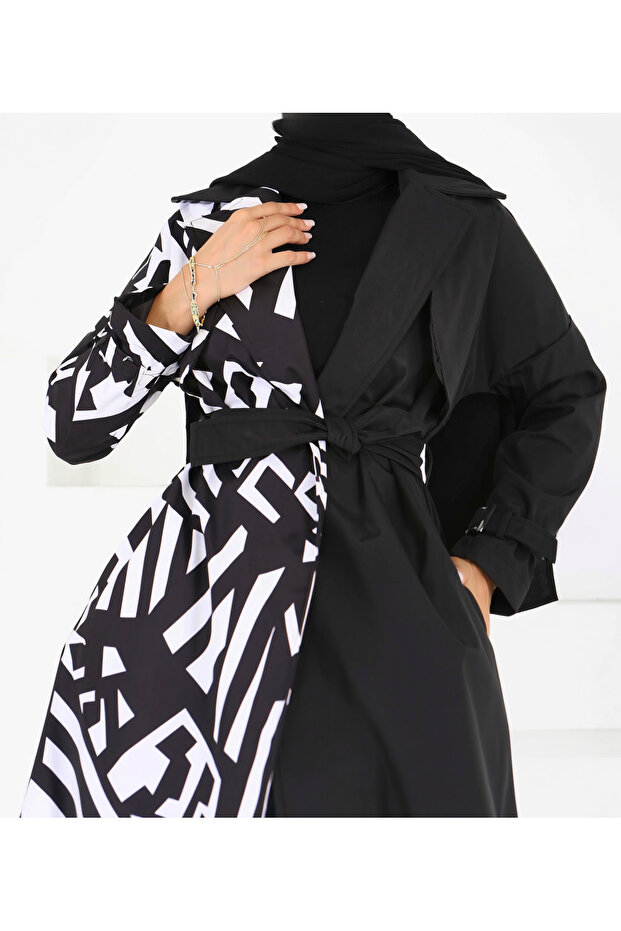 Zebra Pattern Belted Asymmetrical Casual Seasonal Modern Style Trench Coat
