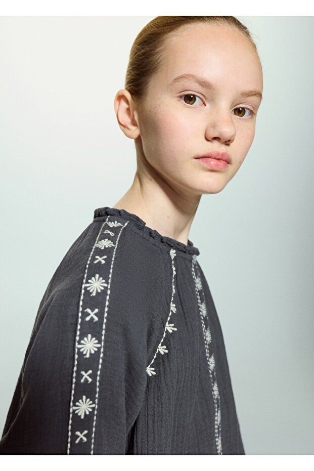 İşlemeli pamuklu bluz - 6