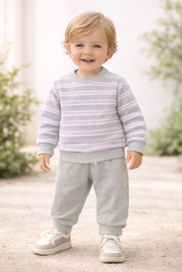 Girl Child Pink Striped Top and Bottom Set 4/6 Years Old