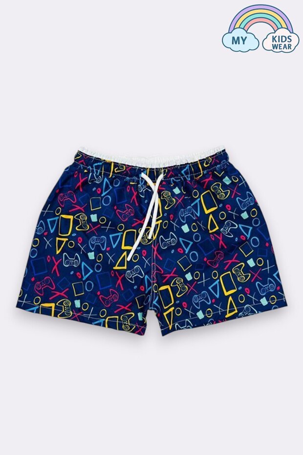 Boy's Water Repellent Parachute Fabric Character Printed Waist Lace Shorts Swimwear Mesh