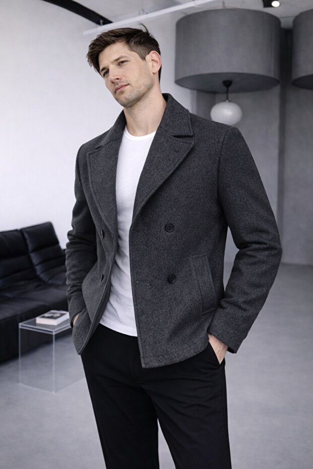 سترة قصيرة مزدوجة الصدر من القطن الكاشي الأساسي - 2