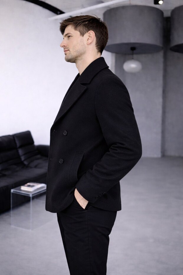 Short Double-Breasted Basic Cashmere Jacket - 4