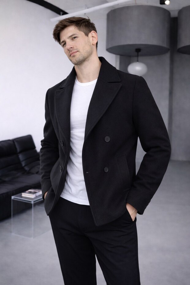 Short Double-Breasted Basic Cashmere Jacket - 2