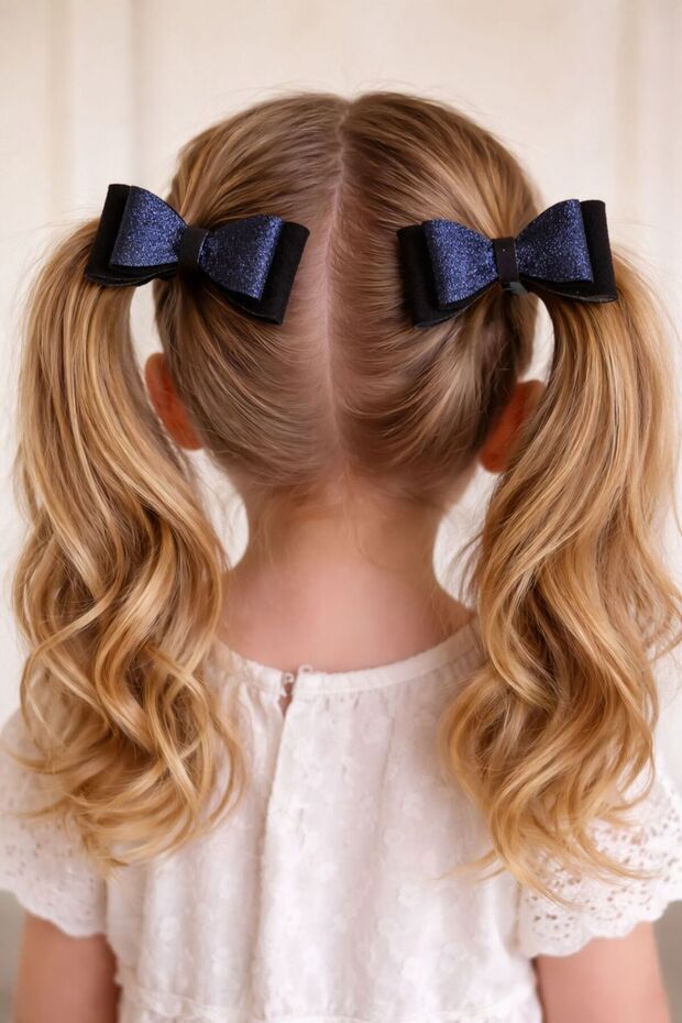 Handmade Sparkling Faux Leather Glitter Bow Hair Clip Double