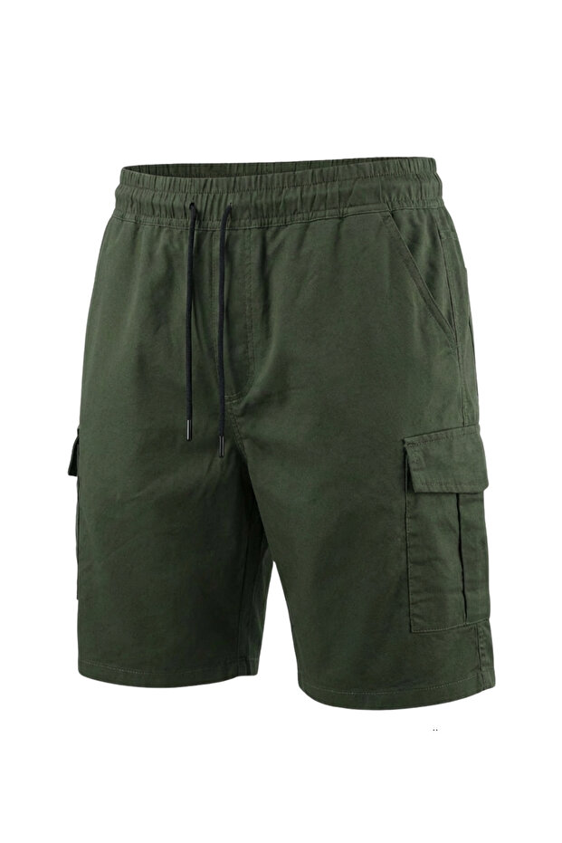 Men's Large Size 100-156 Gabardine Shorts with Cargo Pockets Suitable for Weight Between Khaki