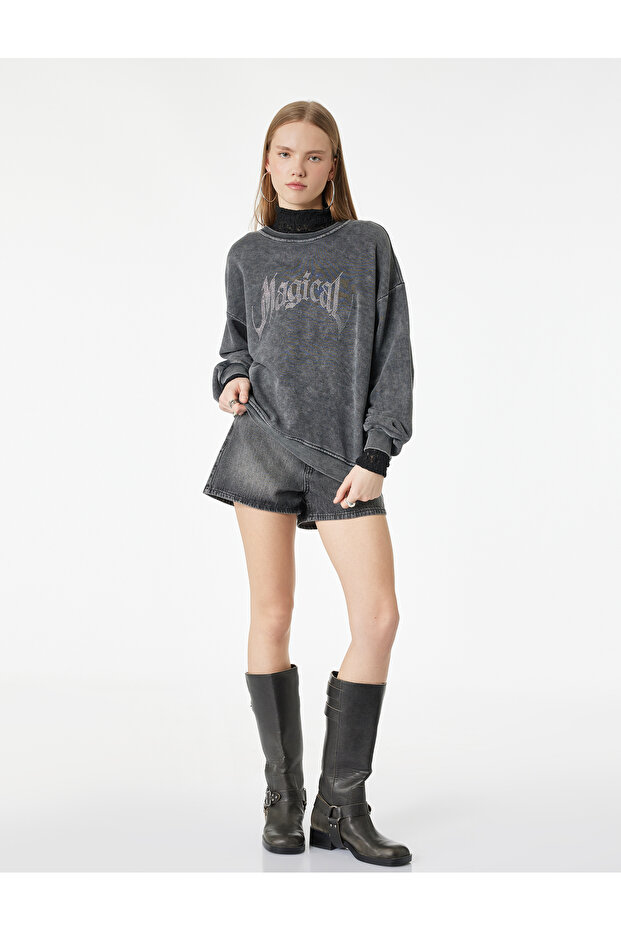 Washable Crew Neck Oversized Stone Sweatshirt