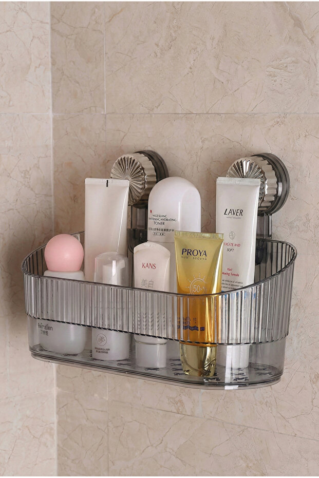 Black Vacuum Shampoo Dispenser & Spice Rack |   Drill-Free Shower Shelf Organizer, Bathroom Organizer