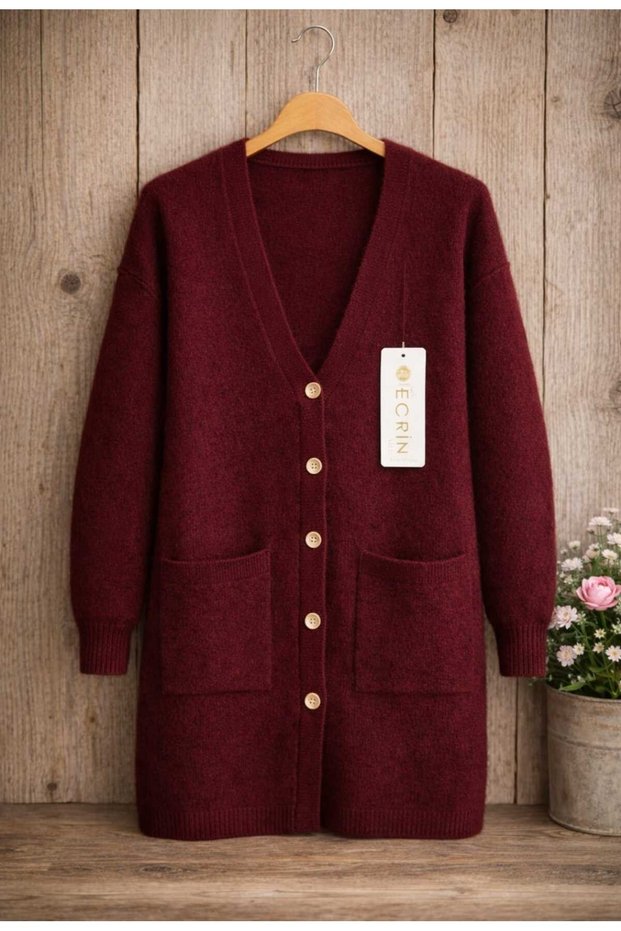 Women's Double-Pocketed, Fuzzy Cardigan with a Beard Design -0370