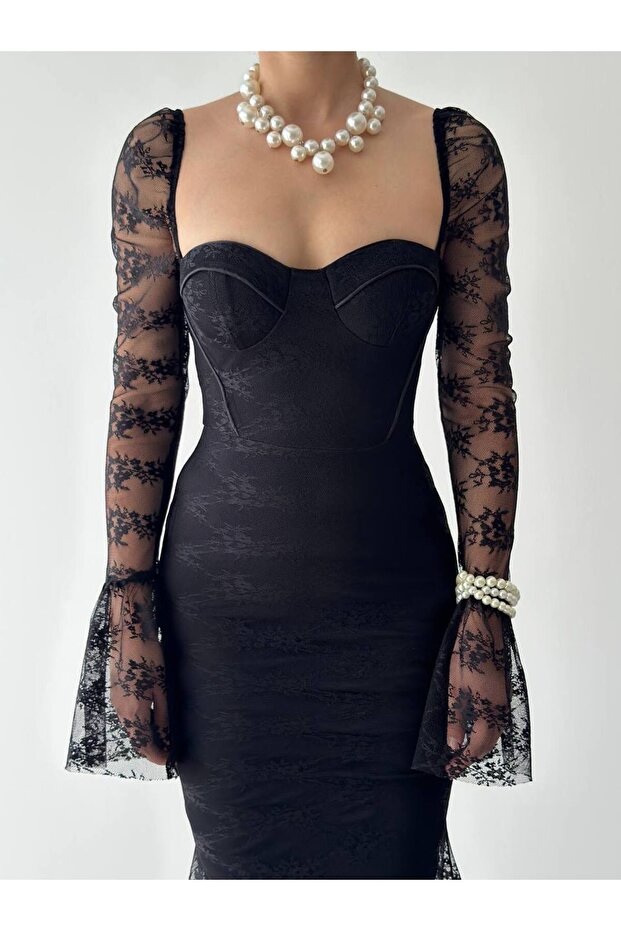 Dantel İspanyol Kol Davetiye Elbise - 4