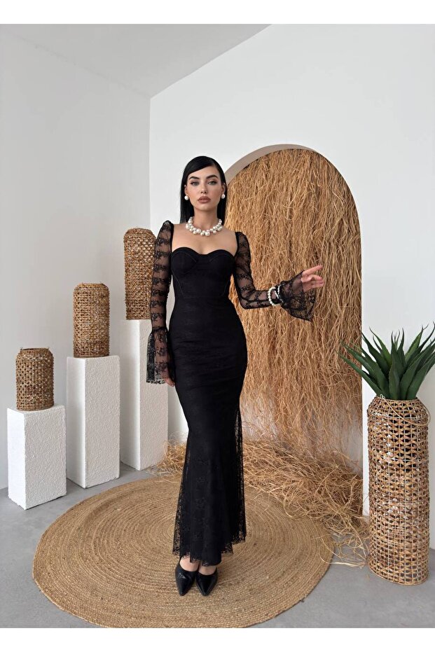 Dantel İspanyol Kol Davetiye Elbise - 2