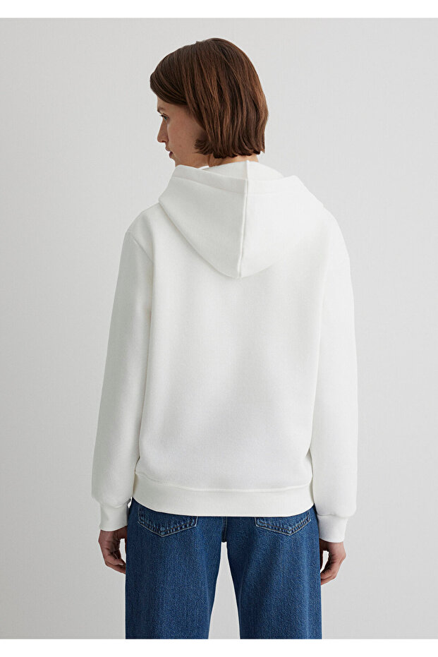 Kapüşonlu Beyaz Basic Sweatshirt 167299-70057 - 3