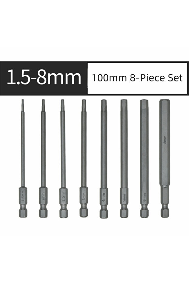 8PCS Tool Parts S2 Steel Hex Head Allen Wrench 1.5-12mm 100mm Length Allen Screwdriver Bits 1/4 Inch