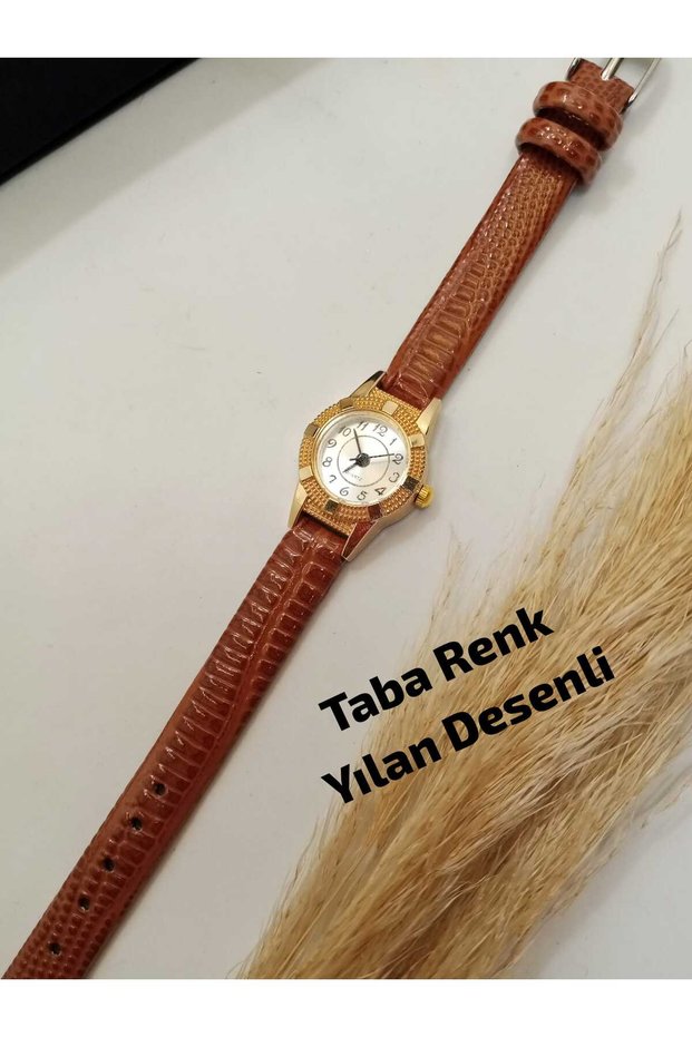 Minimal Round Model - Tan Color Strap - Gold Case - Women's Wristwatch