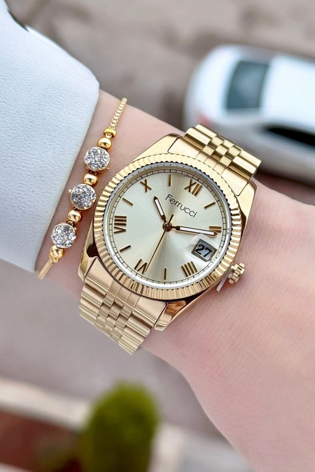 Gold Color Women's Wristwatch and Bracelet