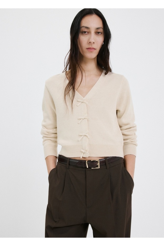 Bağ detaylı triko hırka - 7