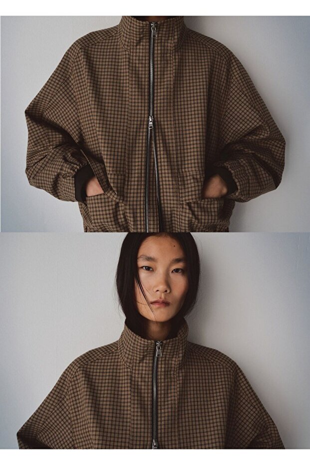 Houndstooth jacket with high collar - 6