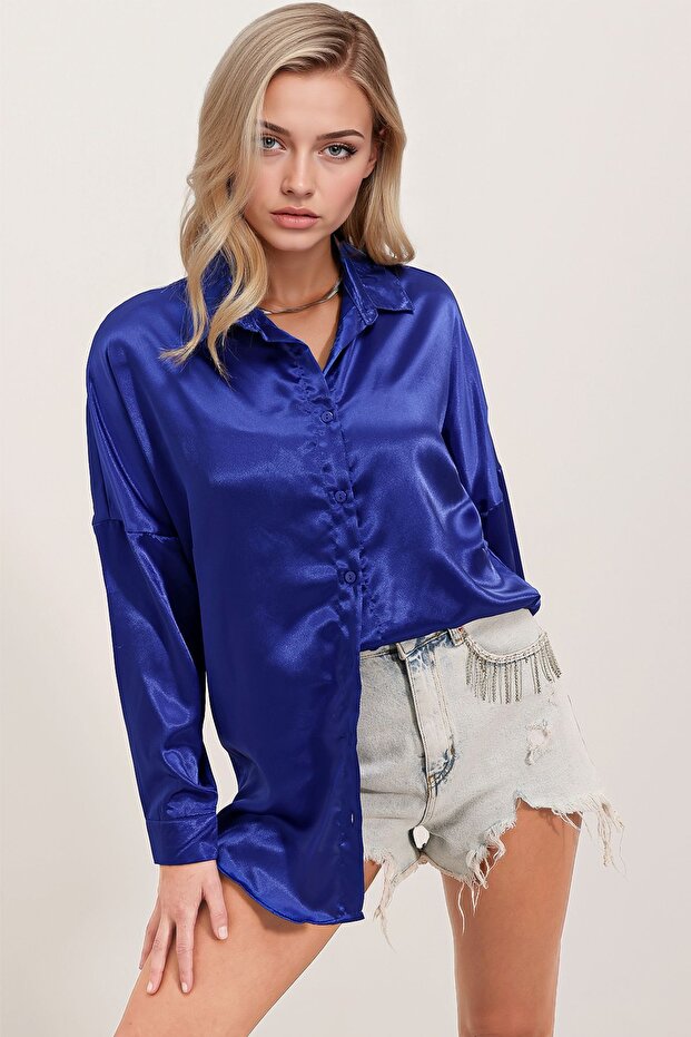 BDART Düğmeli Oversize Saten Gömlek - 3