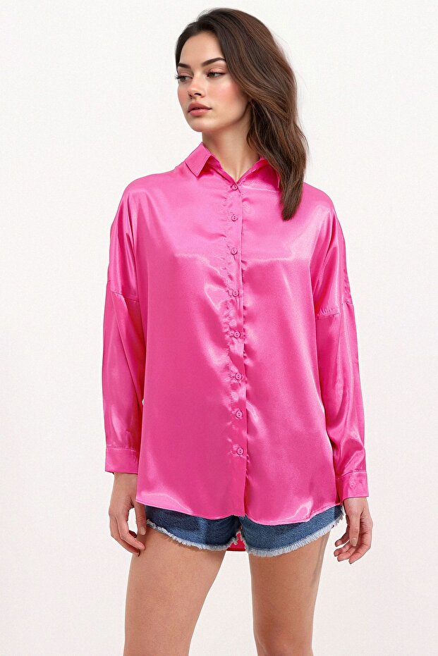 BDART Düğmeli Oversize Saten Gömlek - 2