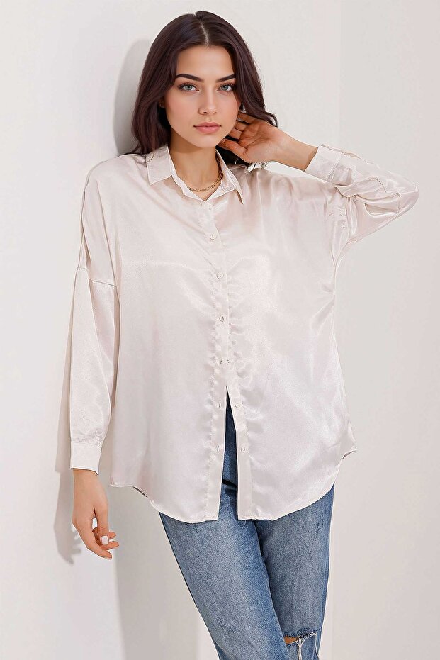 BDART Düğmeli Oversize Saten Gömlek - 2