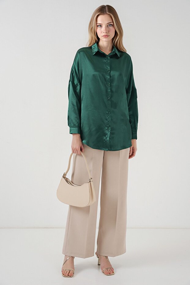 BDART Düğmeli Oversize Saten Gömlek - 2