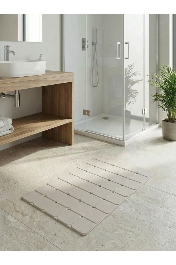 Cream Aqua Luxe Suction Cup Shower Anti-Slip Foldable Anti-Slip Bath Mat 45X70