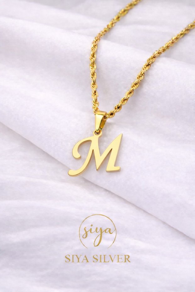 316L Anti-Tarnish Steel Gold Color Long Twisted Chain Lettered Women's Necklace