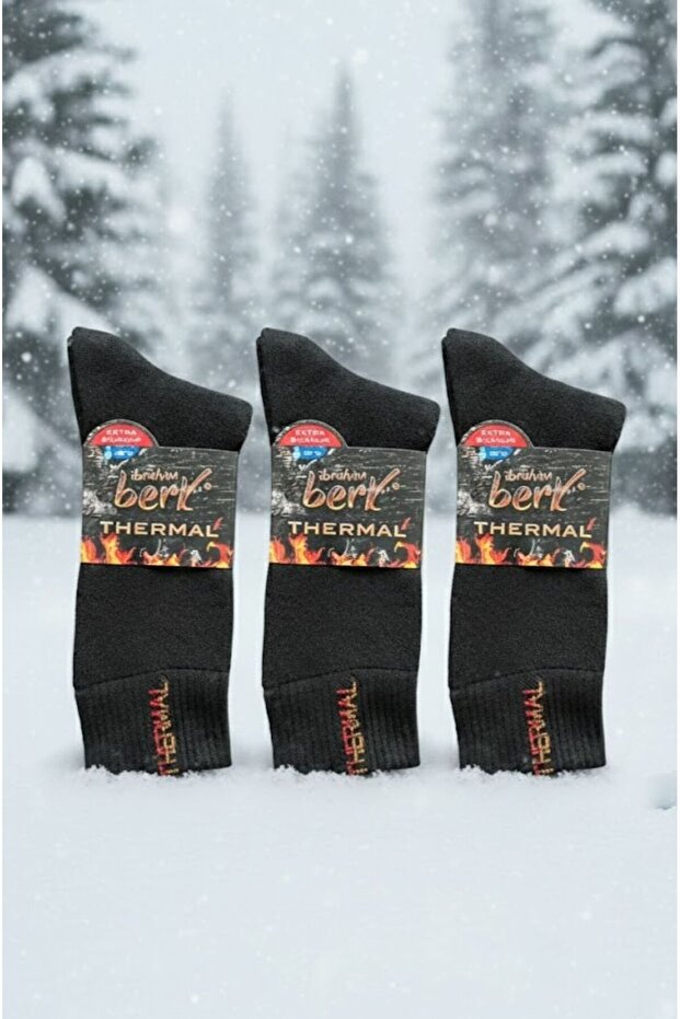 3 Pairs Men's Black Thermal Socks - Warm and Comfortable Winter Set