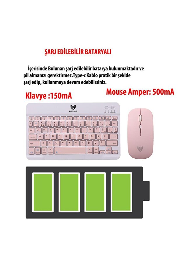 KM-33 Wireless Bluetooth Kablosuz Klavye Mouse Set Pembe - 6