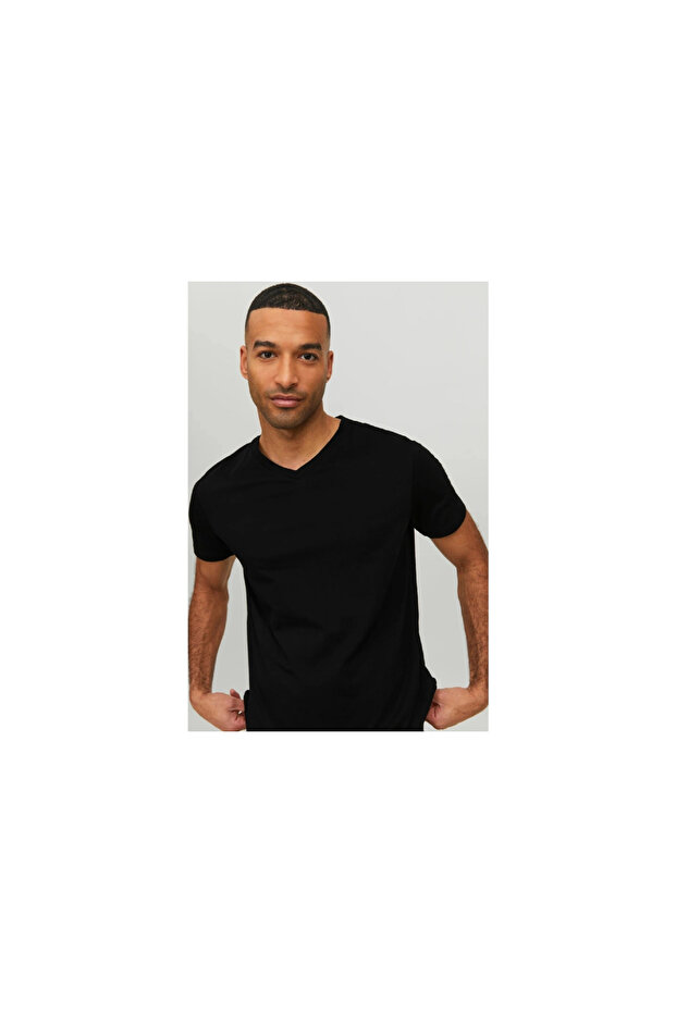 Jack&Jones 12156102 JJEORGANIC BASIC TEE SS V-NECK Erkek T-Shirt Siyah - 2