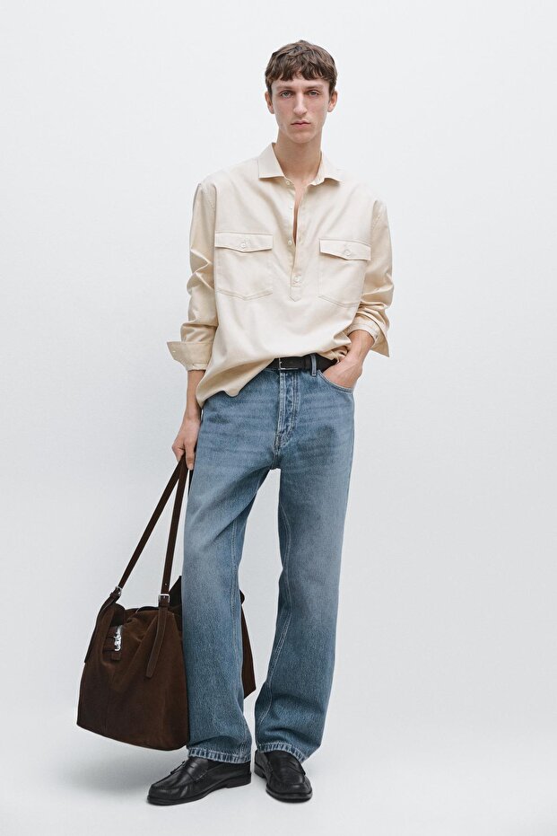 Cepli pamuklu gömlek - 1