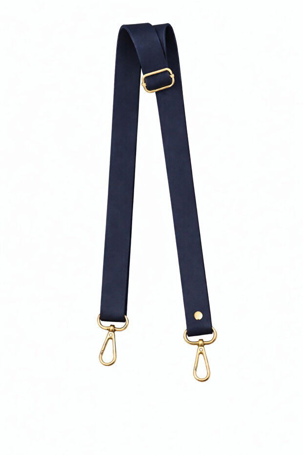 Adjustable Bag Strap with Faux Leather and Gold Color Accessories, Length 140 cm - Width 2.5 cm (Dark Blue)