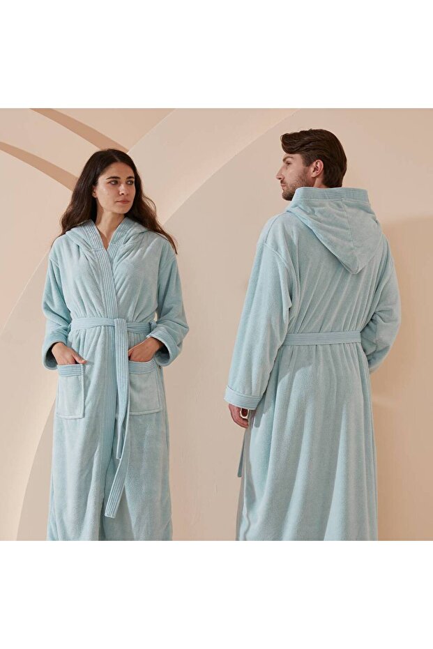 روب حمام عصري بغطاء رأس - فيروزي - مقاس 2/3XL