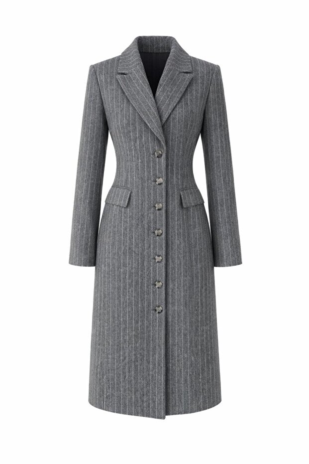 Gray Cashmere Coat with Belted Waist