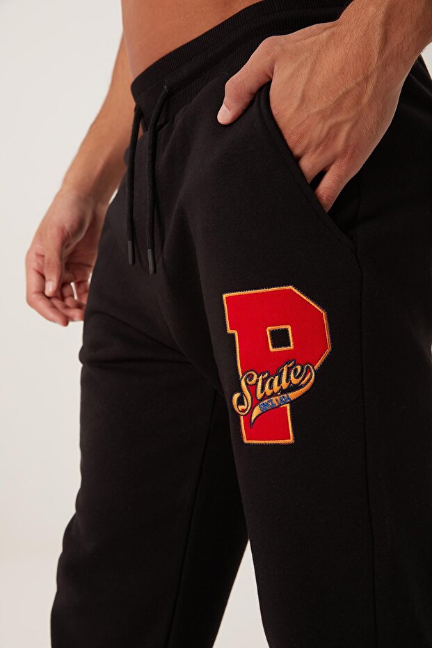 بنطال رياضي رجالي مرن للشتاء 3 خيوط أساسي باللون الأسود - 2