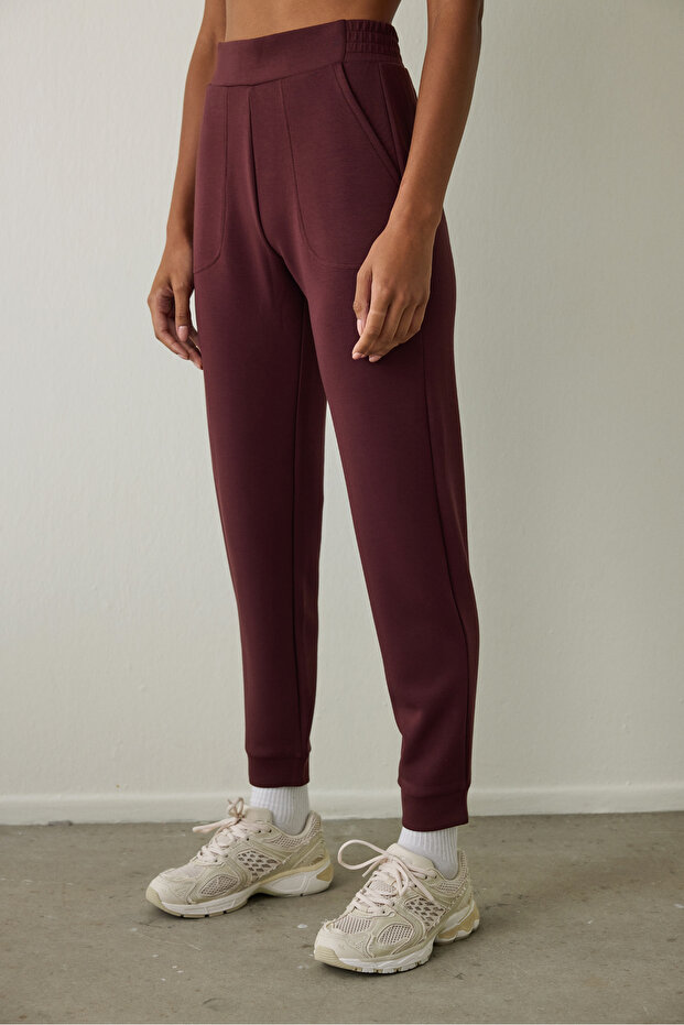 Burgundy Silky Feel Pocket Jogger Sweatpants