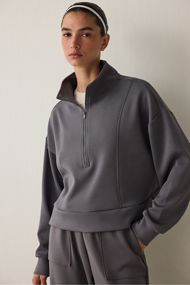 Silky Feel Half Zip Sweatshirt - 1