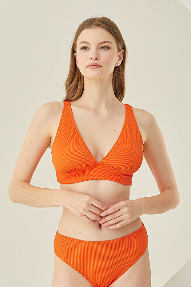 Turuncu Reps Üçgen Tek Üst Bikini - 1