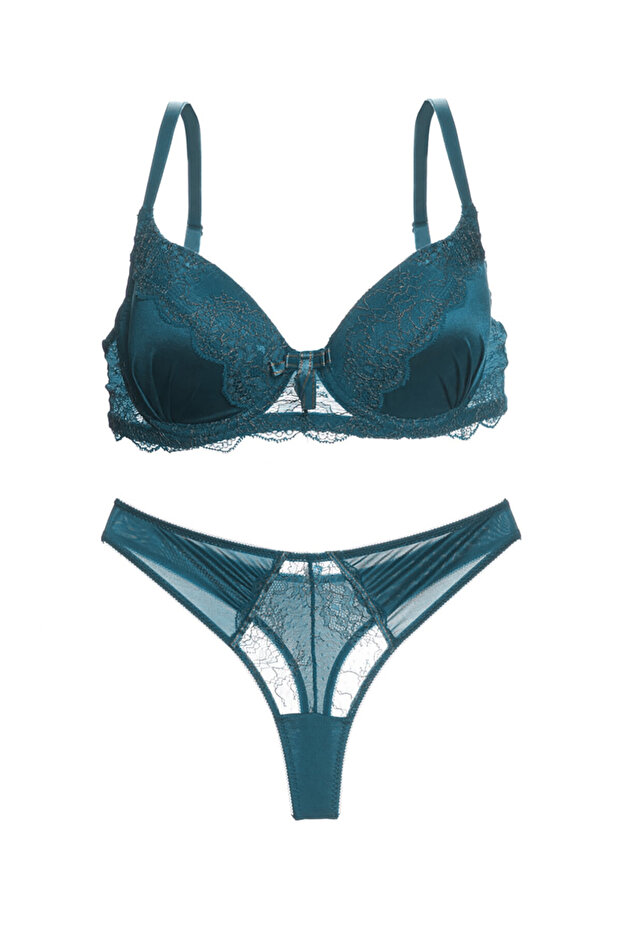 Petrol Blue Bra and String Set - 2